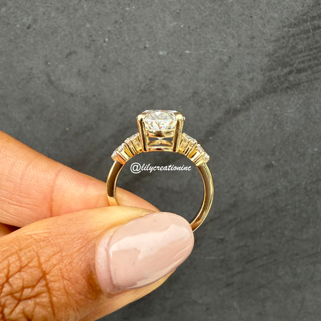 Oval Diamond Engagement Ring With Marquee & Round Side Stones