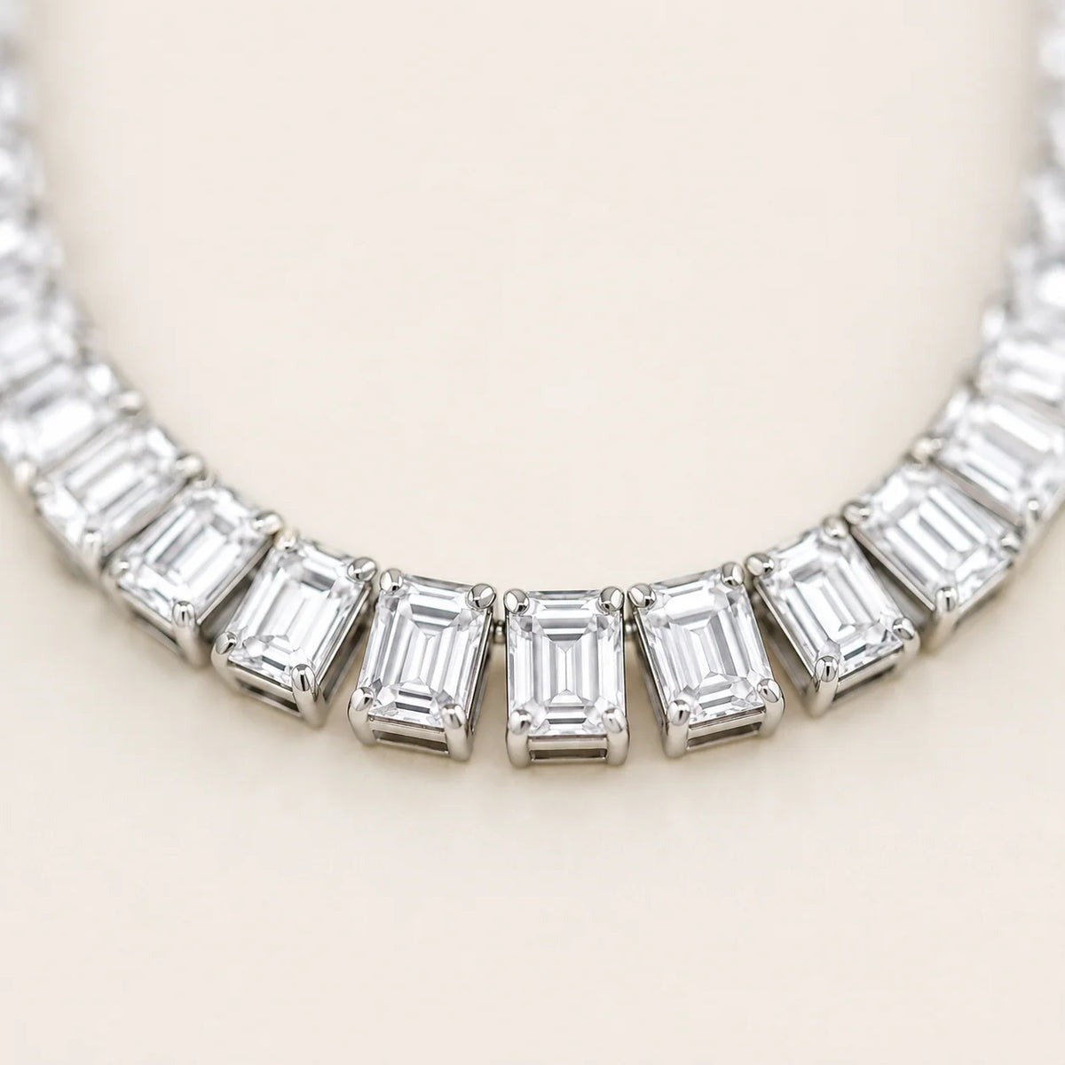 40.50 CTW Emerald-Cut Lab Grown Diamond Tennis Necklace 14K Gold
