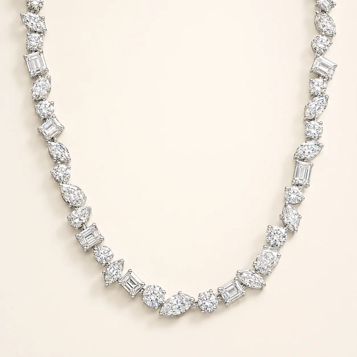 34.40 CTW Mixed-Shape Lab-Grown Diamond Tennis Necklace in 14K White Gold