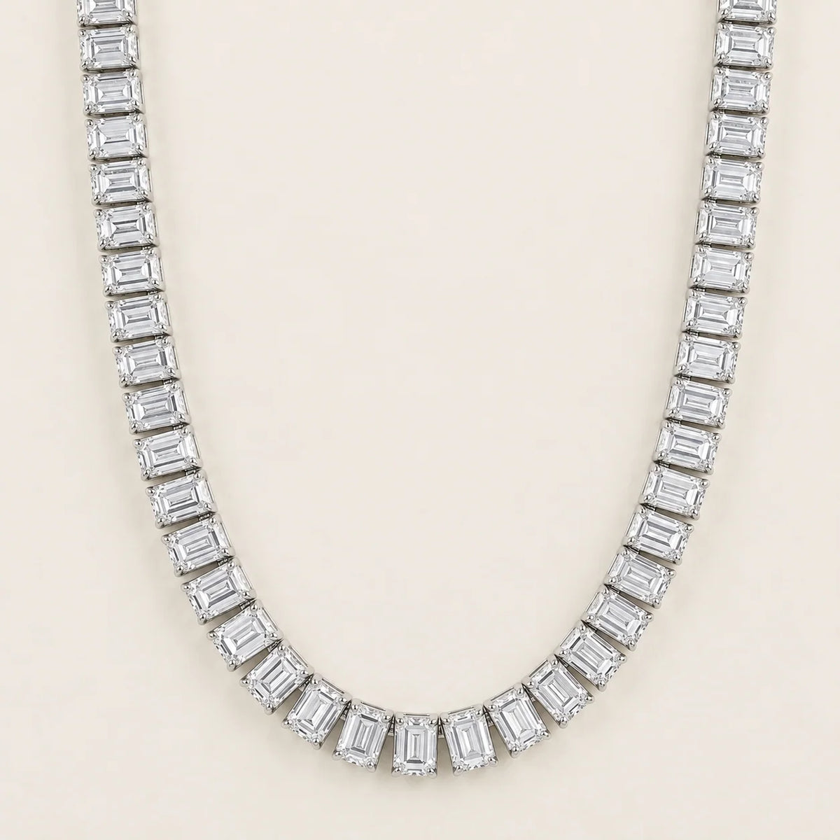 40.50 CTW Emerald-Cut Lab Grown Diamond Tennis Necklace 14K Gold