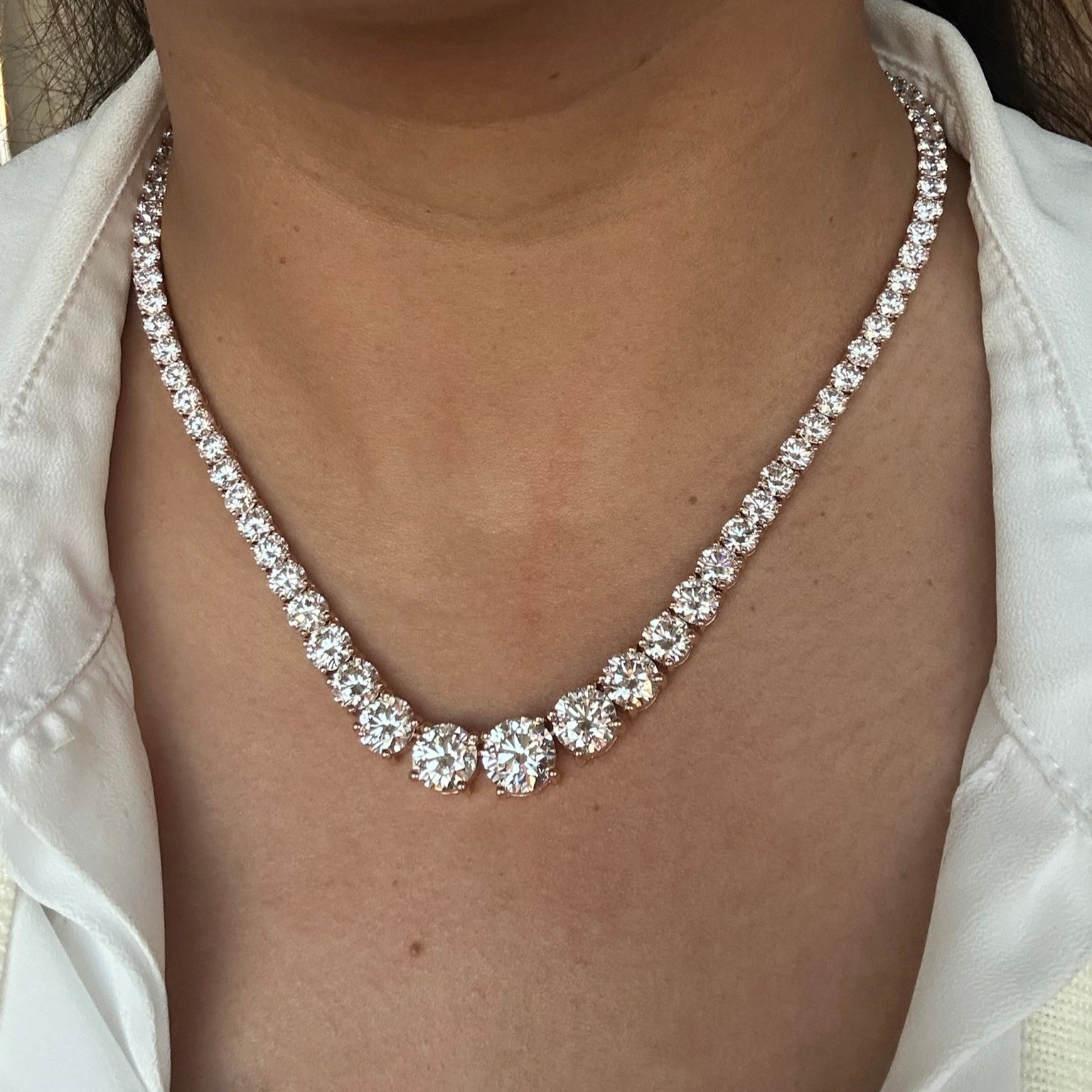 40 Carat Graduated Lab Grown Diamond Tennis Necklace