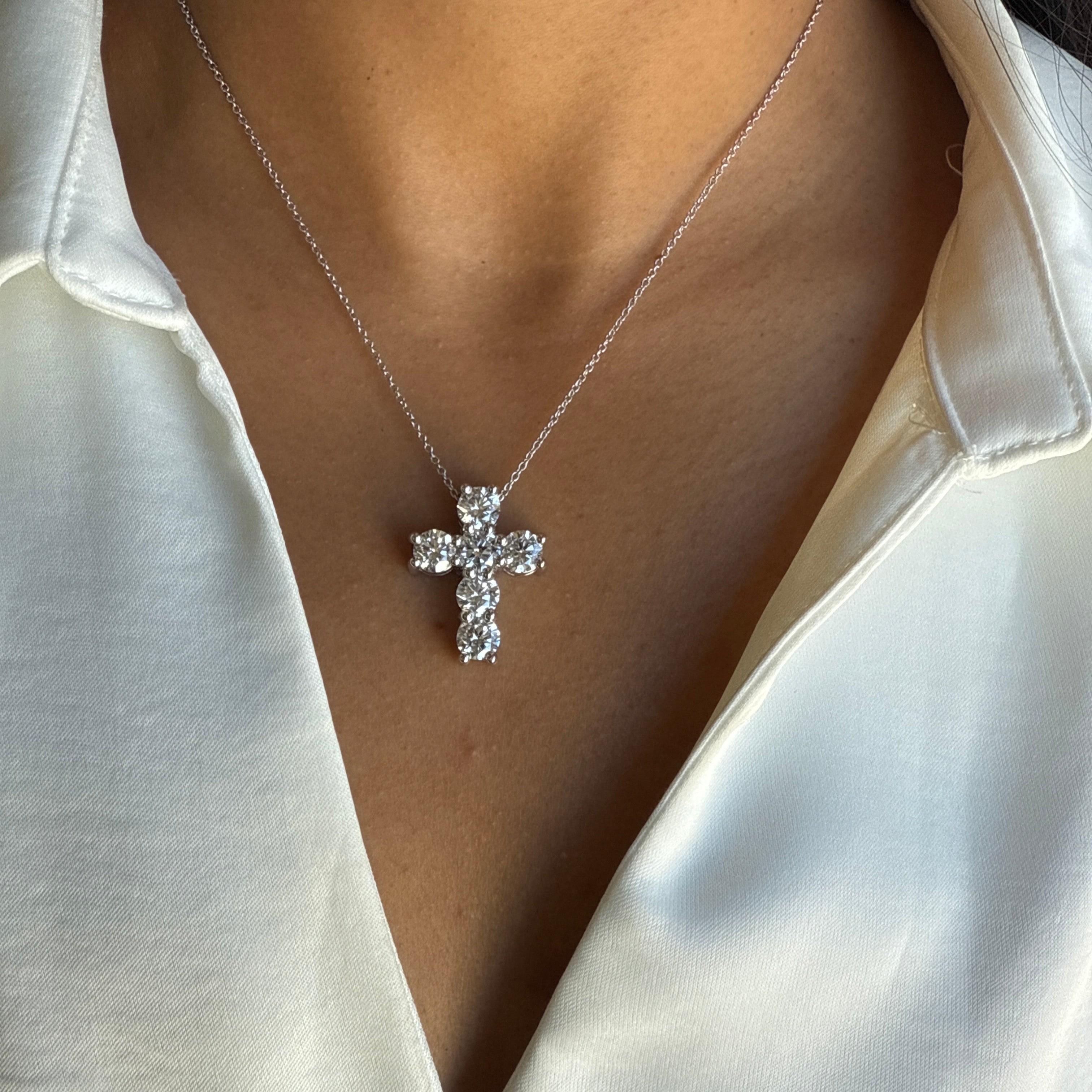 6 Stone Round Lab Grown Diamond Cross Pendant