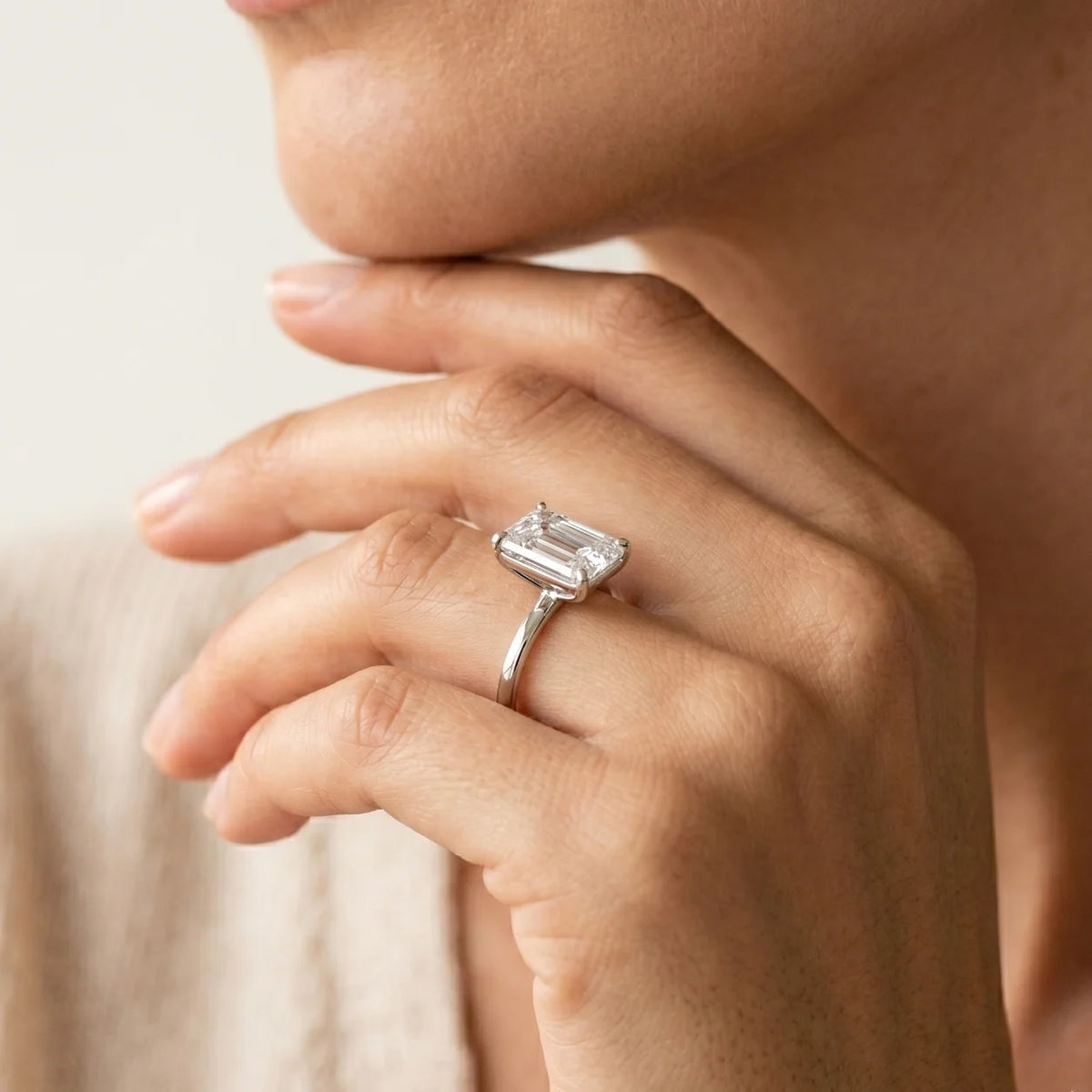 2 Carat Emerald-Cut Solitaire Lab Grown Diamond Engagement Ring 14K Gold