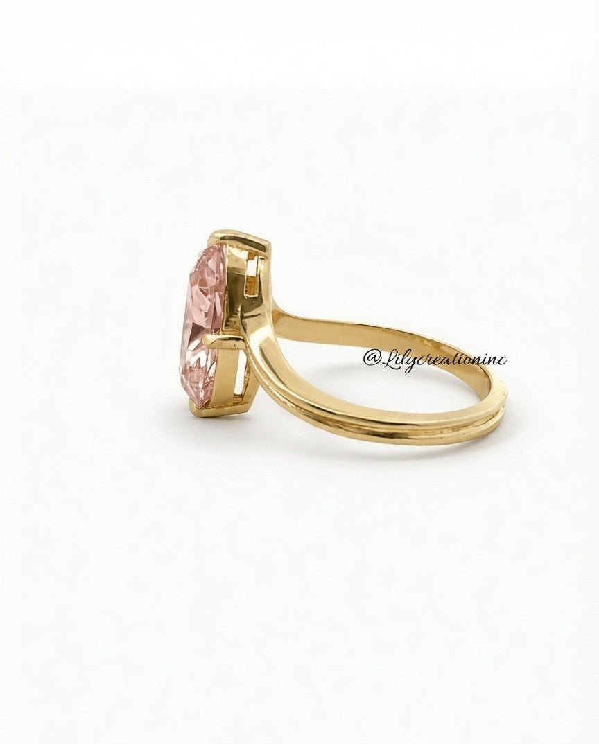 Pink Marquee V Shape Band Solitaire Diamond Engagement Ring
