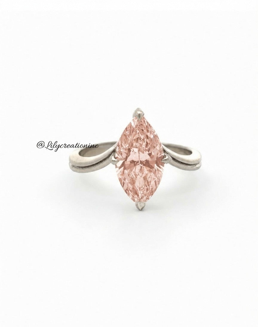Pink Marquee V Shape Band Solitaire Diamond Engagement Ring