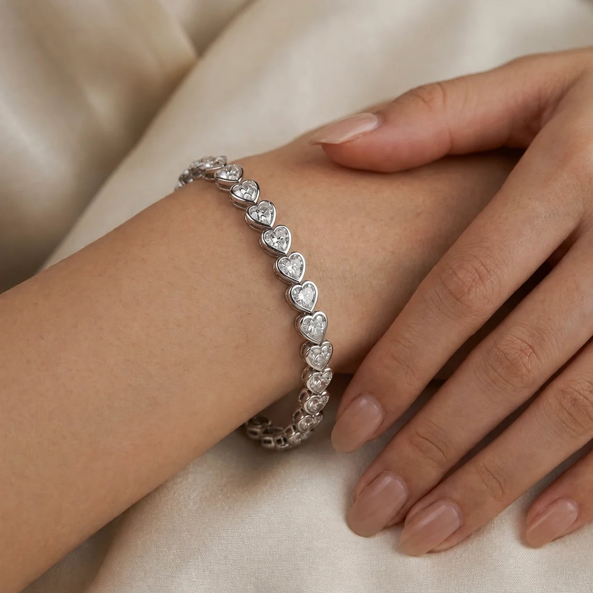 11.90 CTW Heart Lab-Grown Diamond Tennis Bracelet in 14K Gold