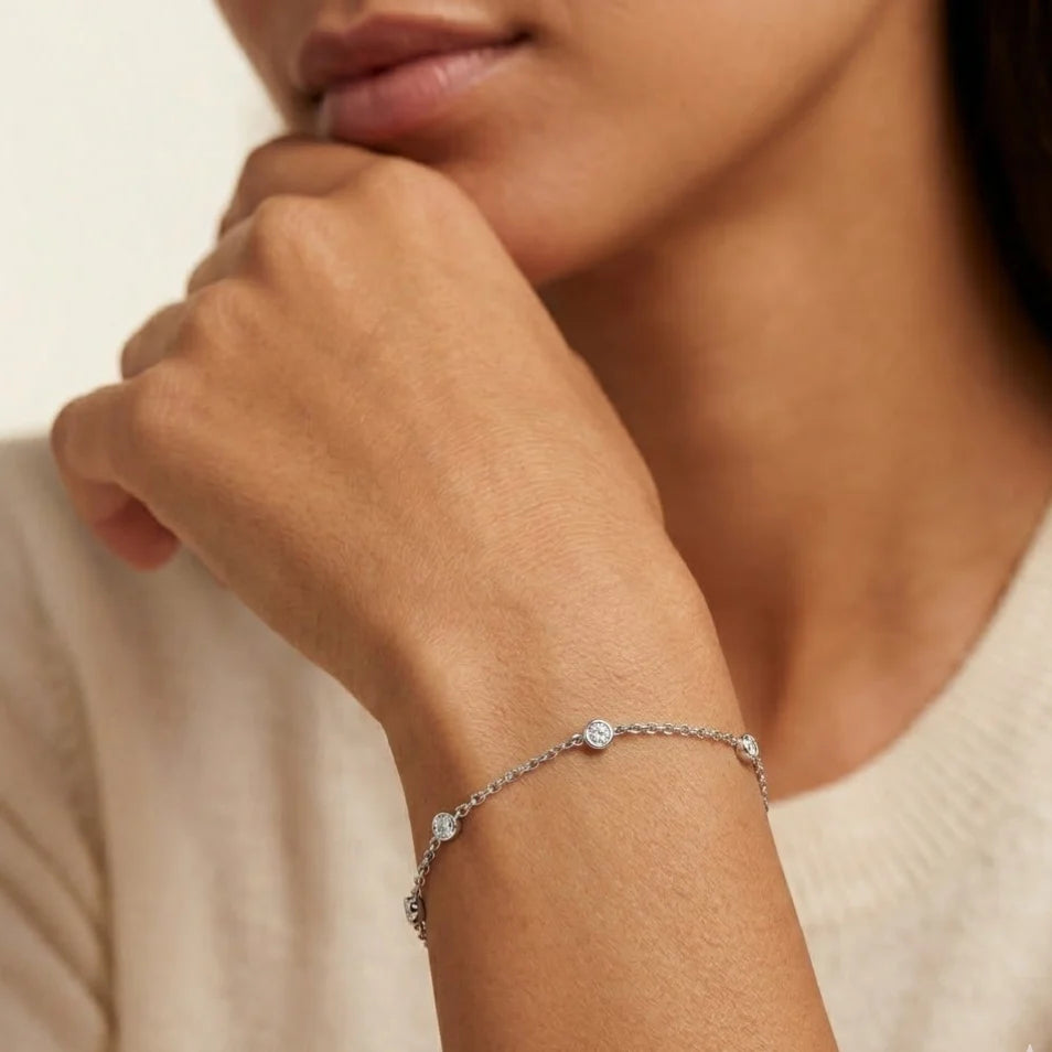 1.25 CTW Bezel-Set Diamond Station Bracelet 14K Gold