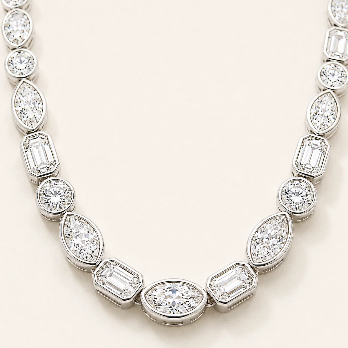 28.60 CTW Mixed-Shape Bezel Lab Grown Diamond Tennis Necklace 14K Gold