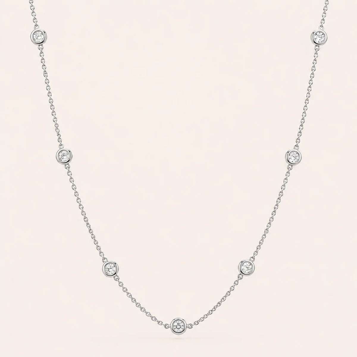 2.50 CTW Round Diamond Bezel-Set Station Necklace