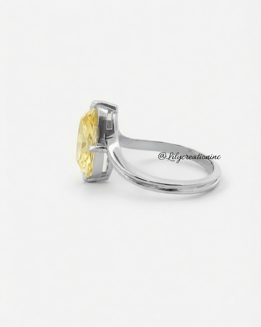 Yellow Marquee V Shape Band Solitaire Diamond Engagement Ring