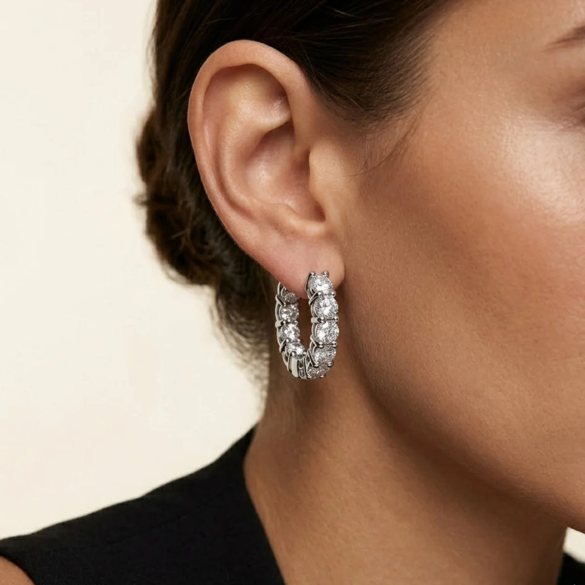Round Diamond Huggie Hoop Earrings 14K Gold