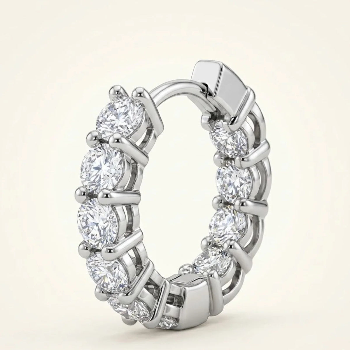 Round Diamond Huggie Hoop Earrings 14K Gold