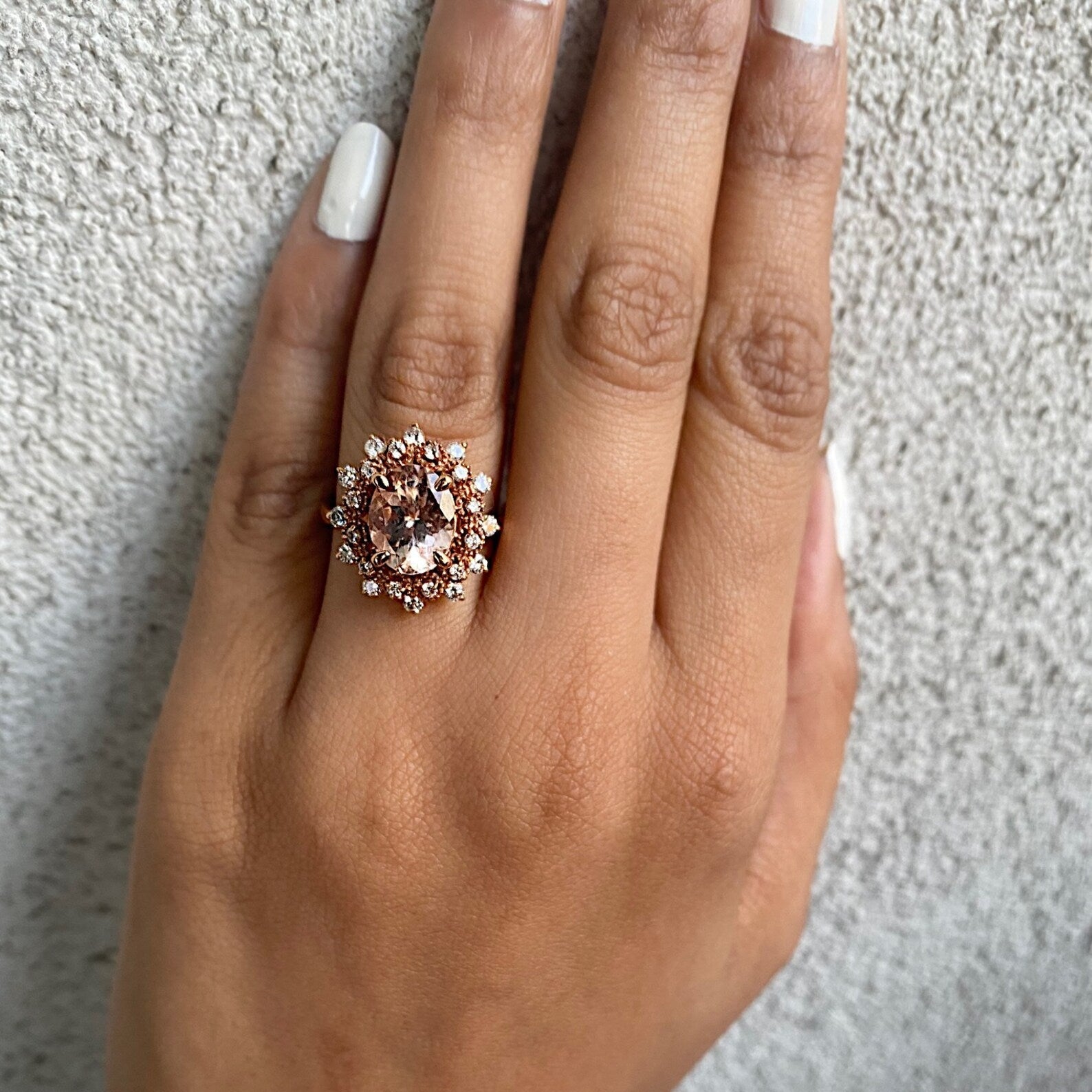 Morganite Halo Diamond Engagement Ring