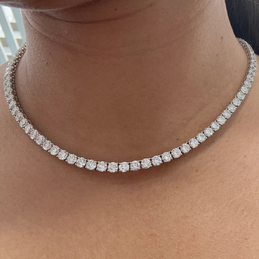 25 Carat Round Lab Grown Diamond Tennis Necklace