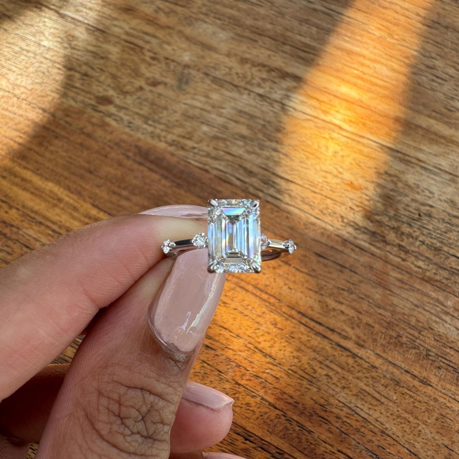 Emerald Cut Diamond Engagement Ring With Side Diamonds