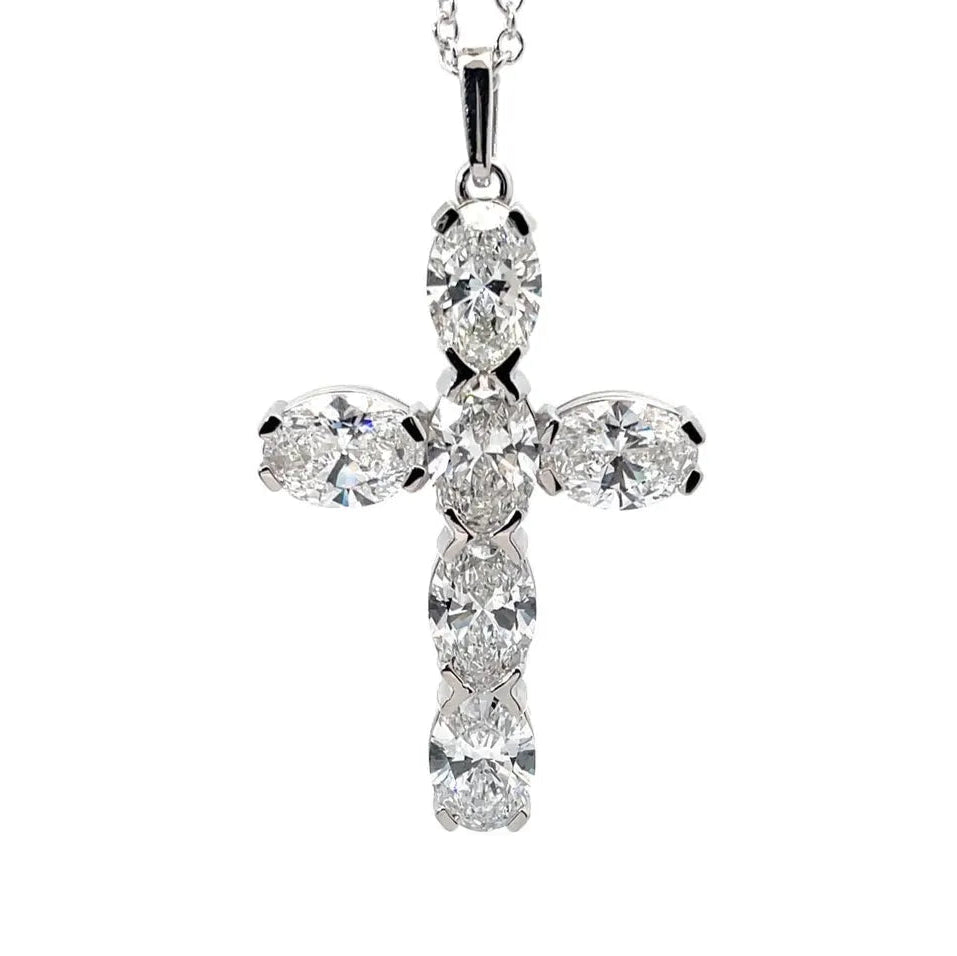 6 Carat 6 Stone Oval Lab Grown Diamond Cross Pendant