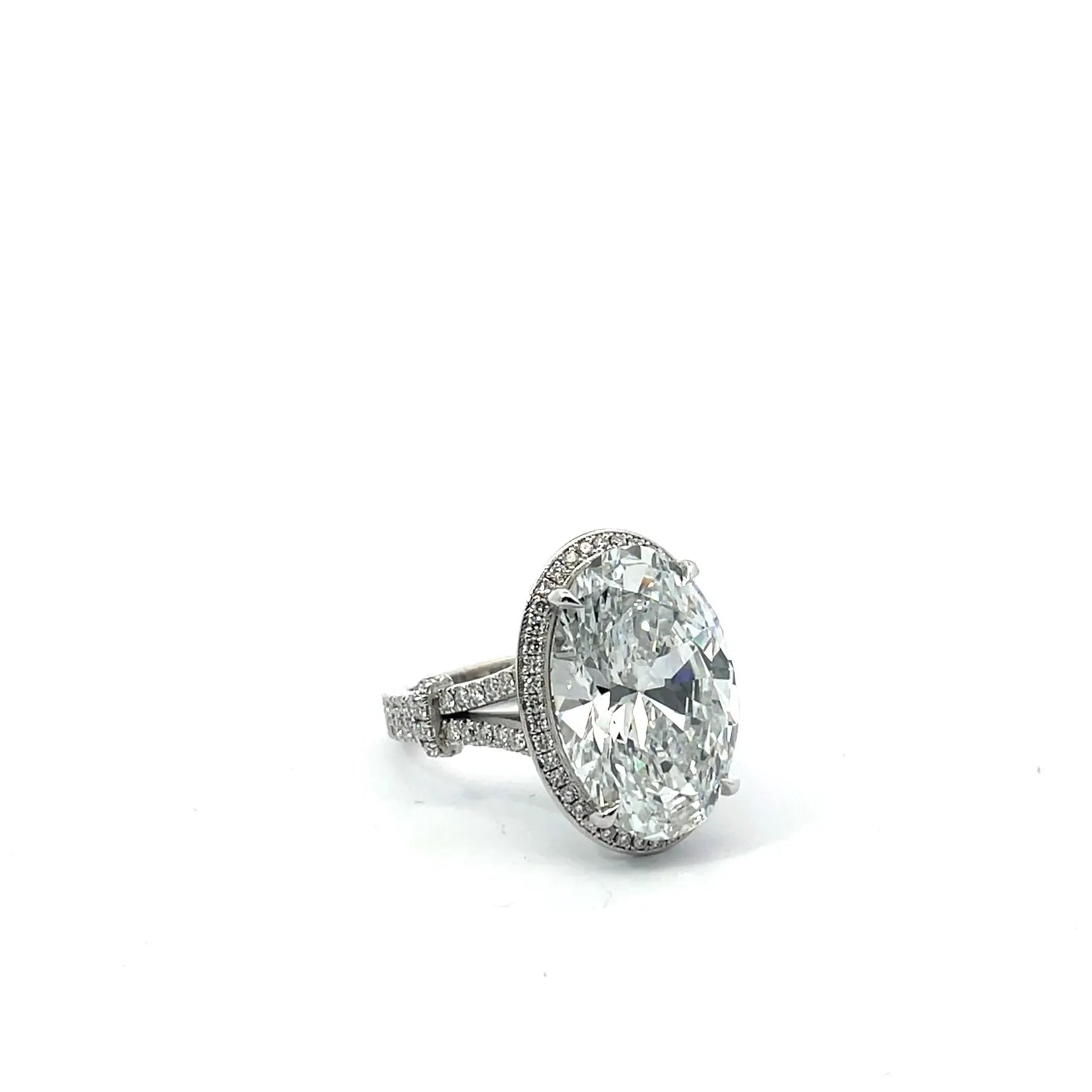 5 CT Oval Diamond Engagement Ring With Split Shank and Pave Diamonds