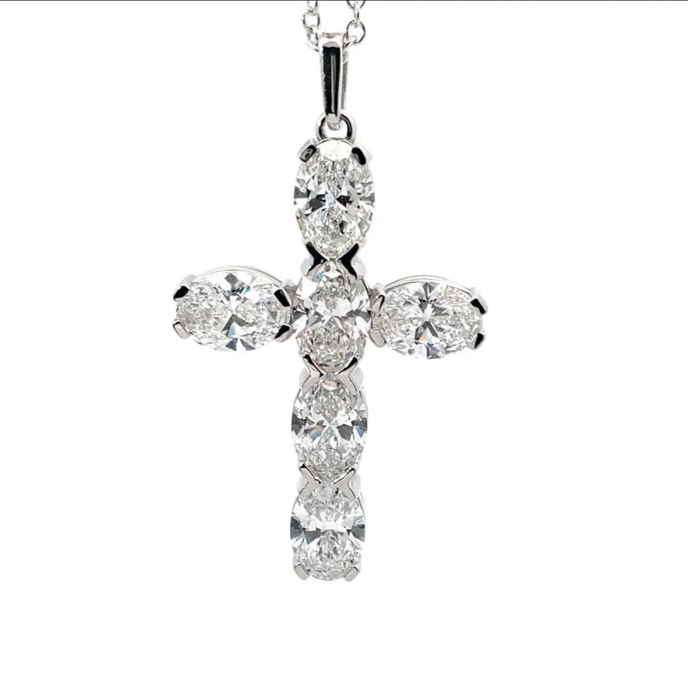 6 Carat 6 Stone Oval Lab Grown Diamond Cross Pendant