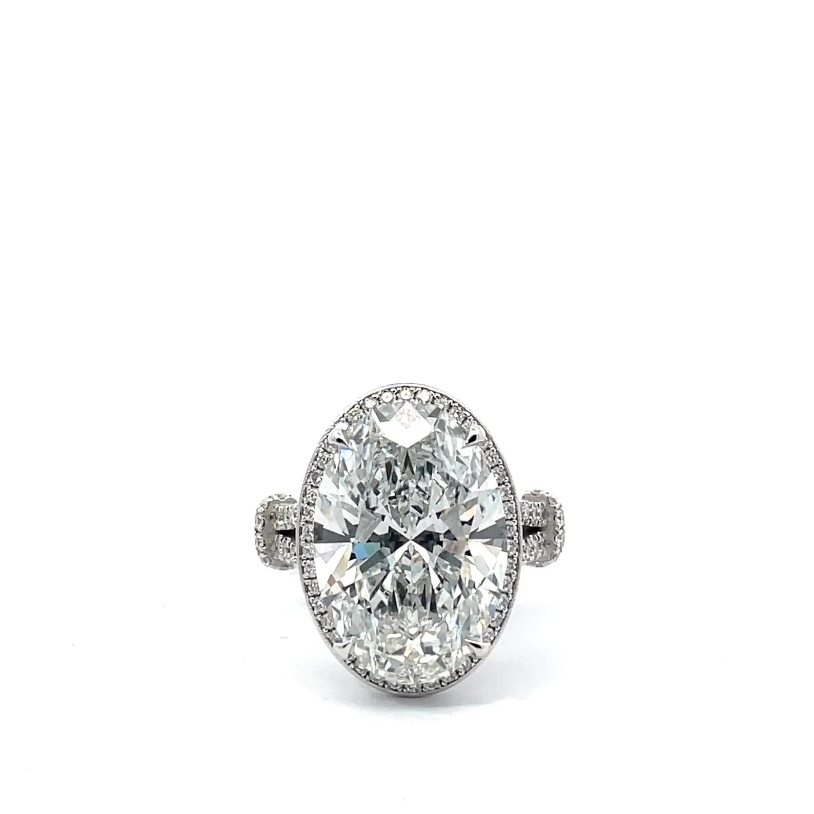 5 CT Oval Diamond Engagement Ring With Split Shank and Pave Diamonds