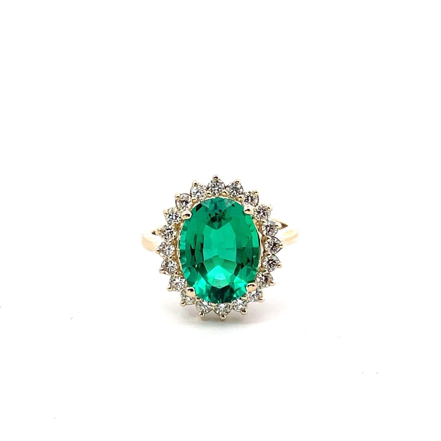 Oval Emerald & Diamond Engagement Ring - 3 ct