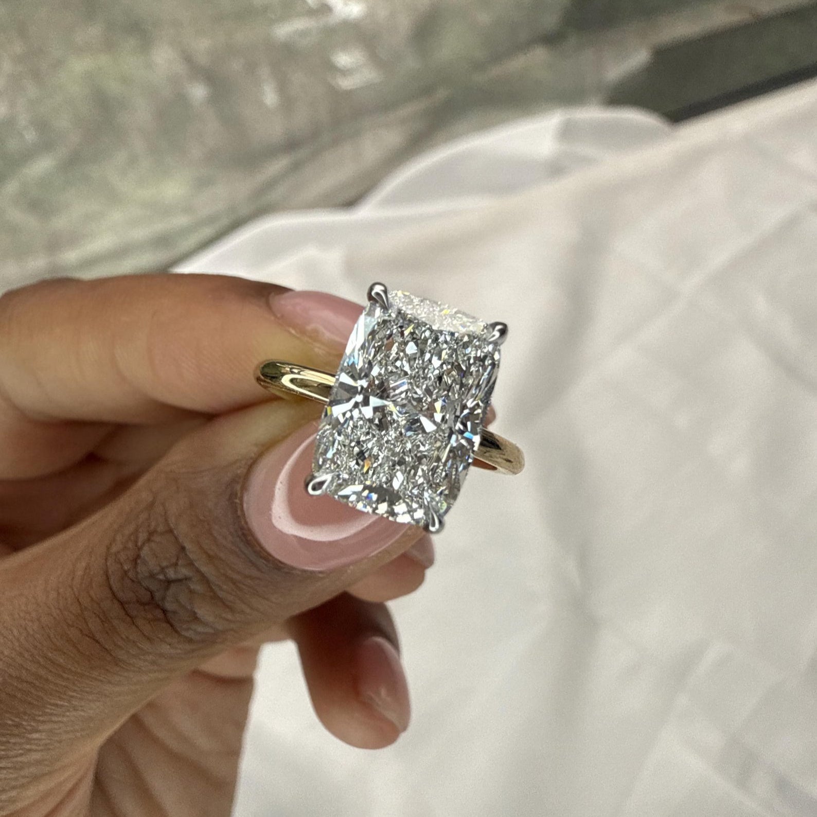 Two-Tone Cushion Solitaire Diamond Engagement Ring