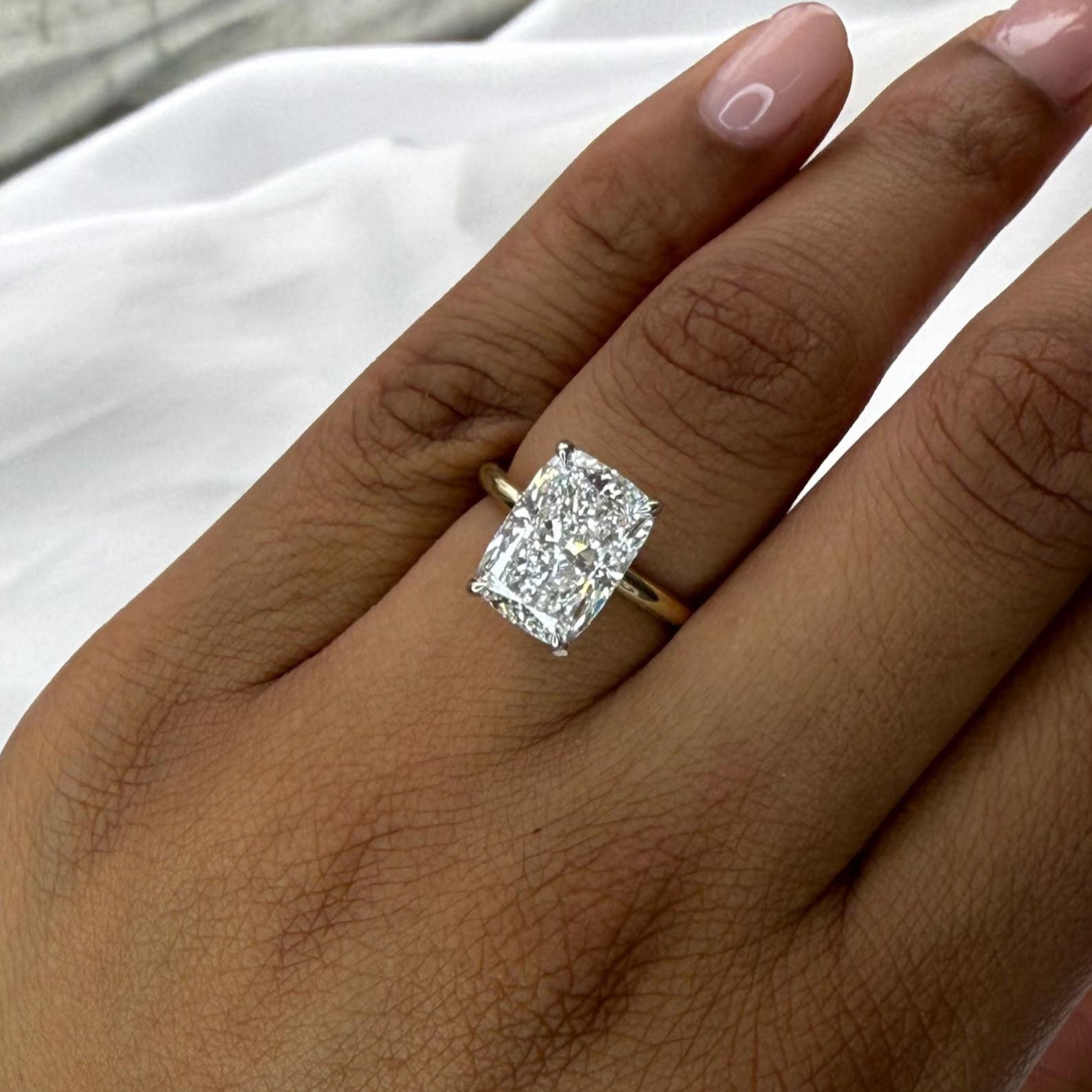 Two-Tone Cushion Solitaire Diamond Engagement Ring