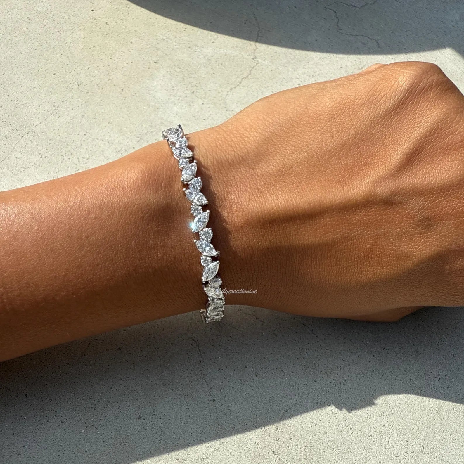 10 Carat Marquee and Round Lab Grown Diamond Tennis Bracelet