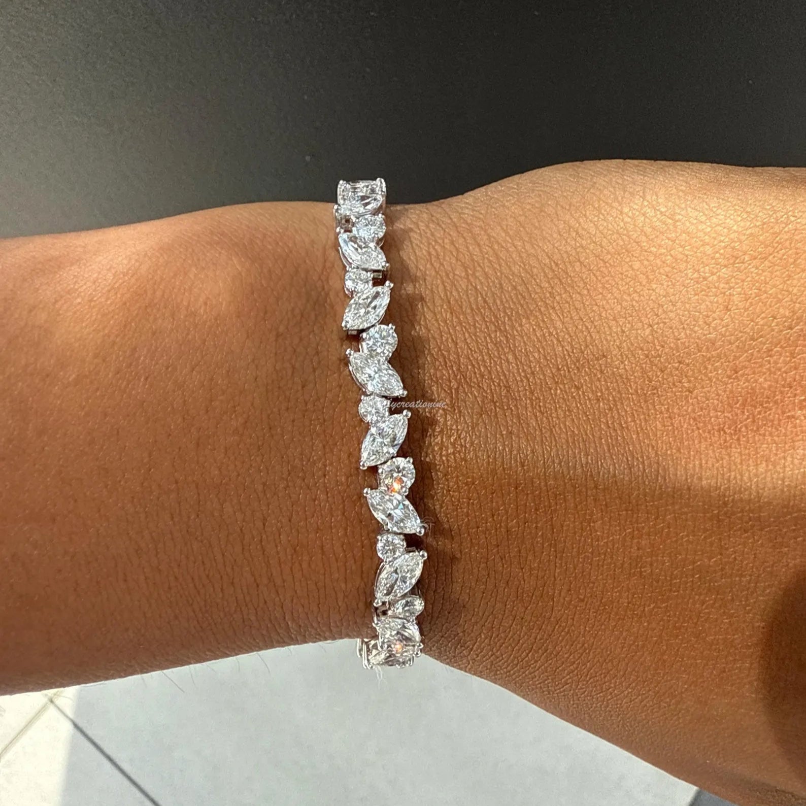 10 Carat Marquee and Round Lab Grown Diamond Tennis Bracelet