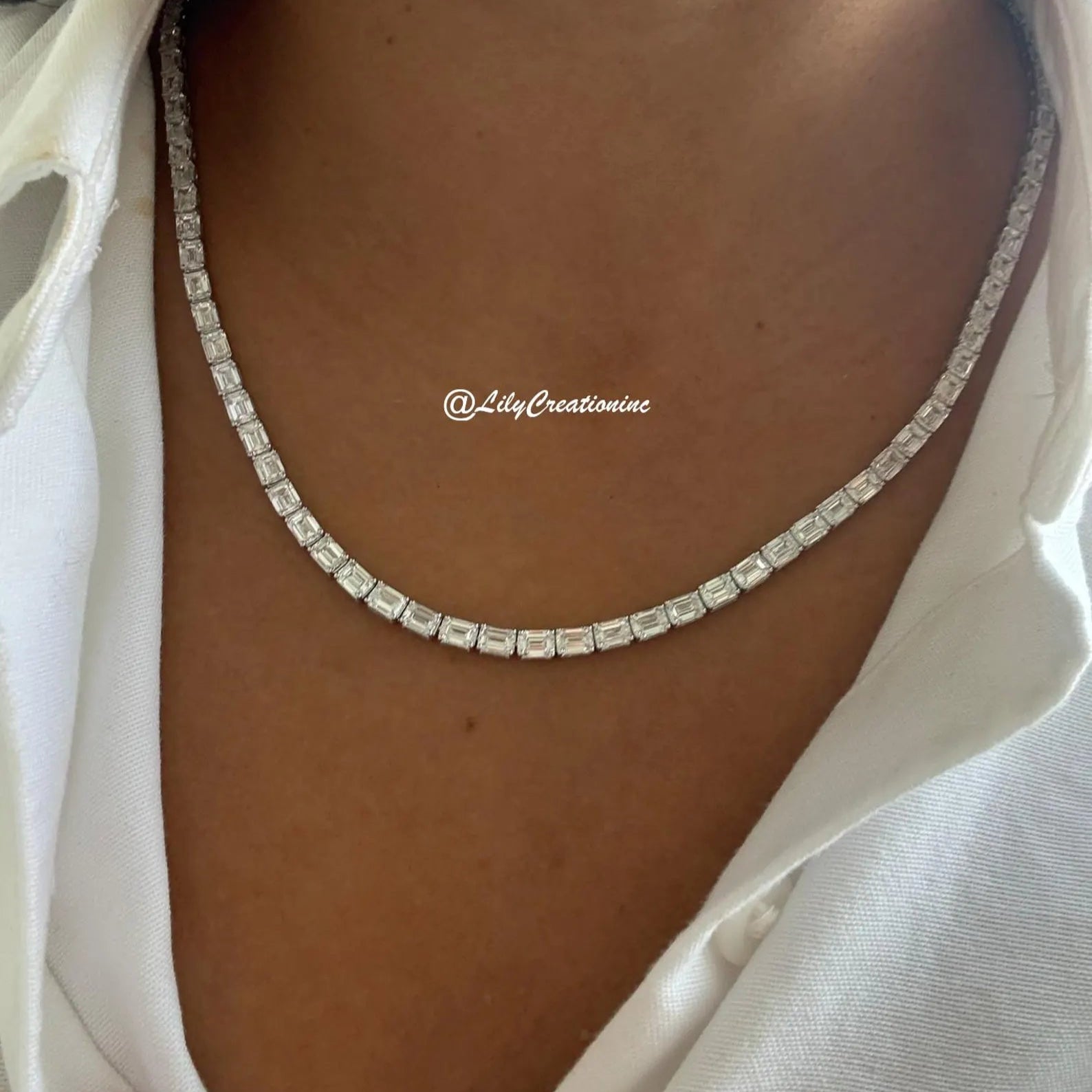 25 Carat Emerald Cut Lab Grown Diamond Tennis Necklace