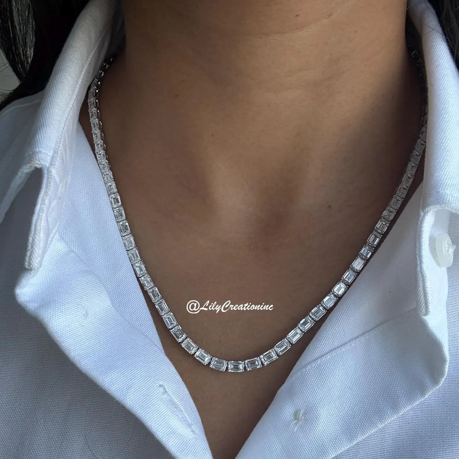 30 Carat Emerald Cut Lab Grown Diamond Tennis Necklace