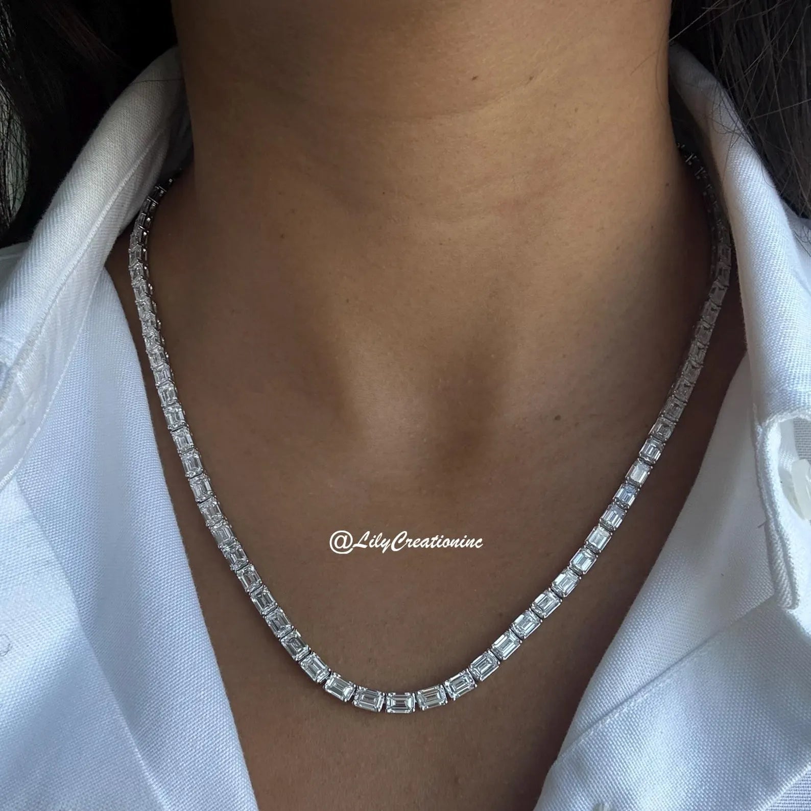 30 Carat Emerald Cut Lab Grown Diamond Tennis Necklace