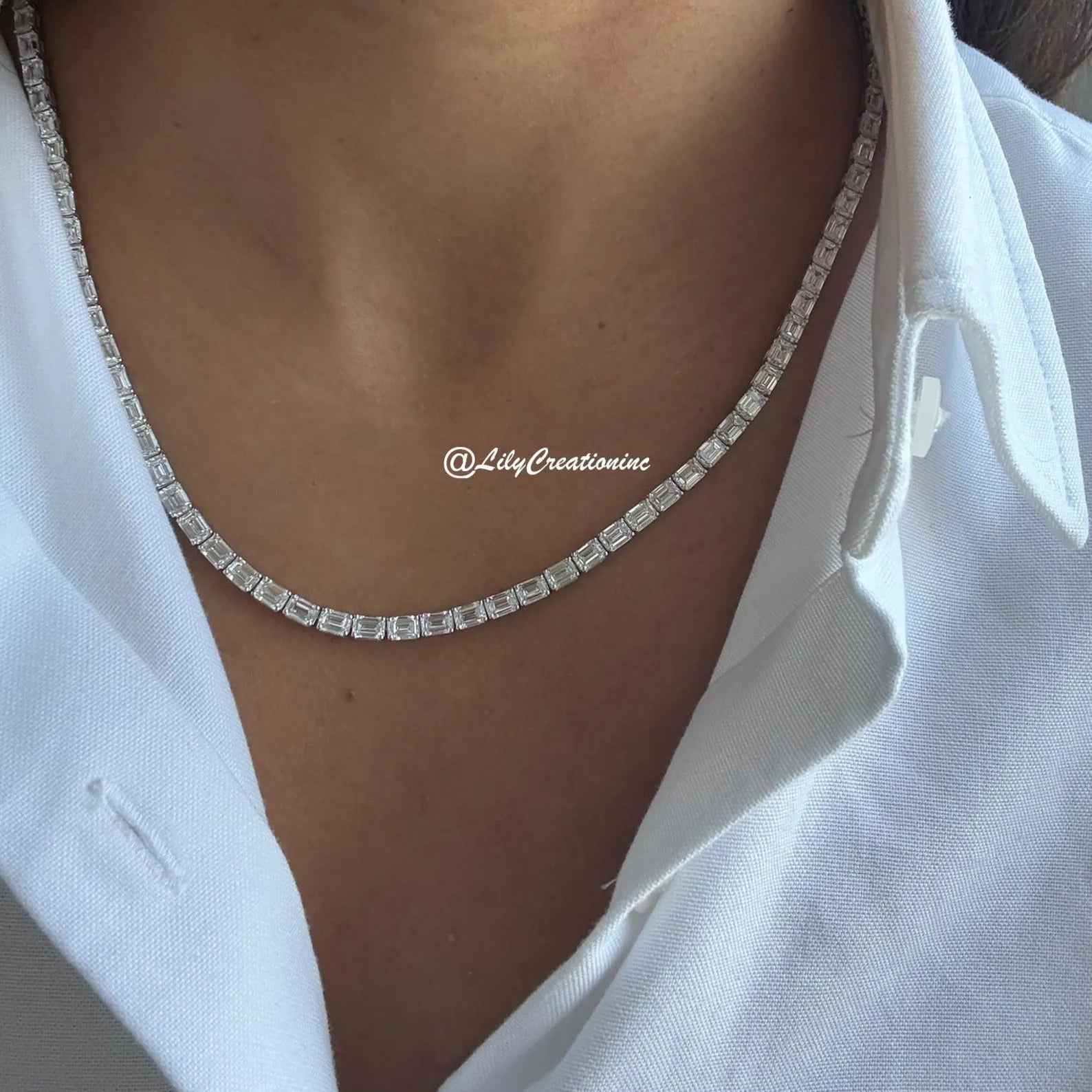 25 Carat Emerald Cut Lab Grown Diamond Tennis Necklace