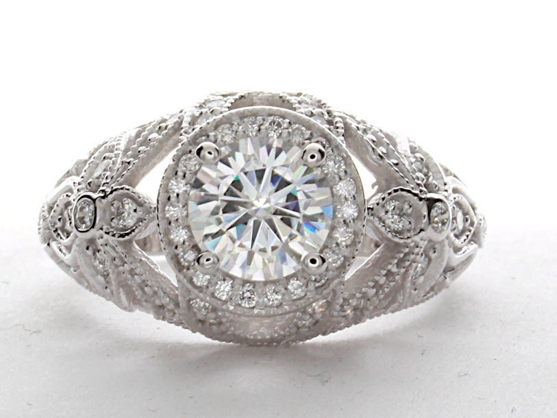 Art Deco Diamond Engagement Ring, Vintage Diamond Engagement Ring, Womens Vintage Engagement Ring. 14K White Gold Engagement Ring.