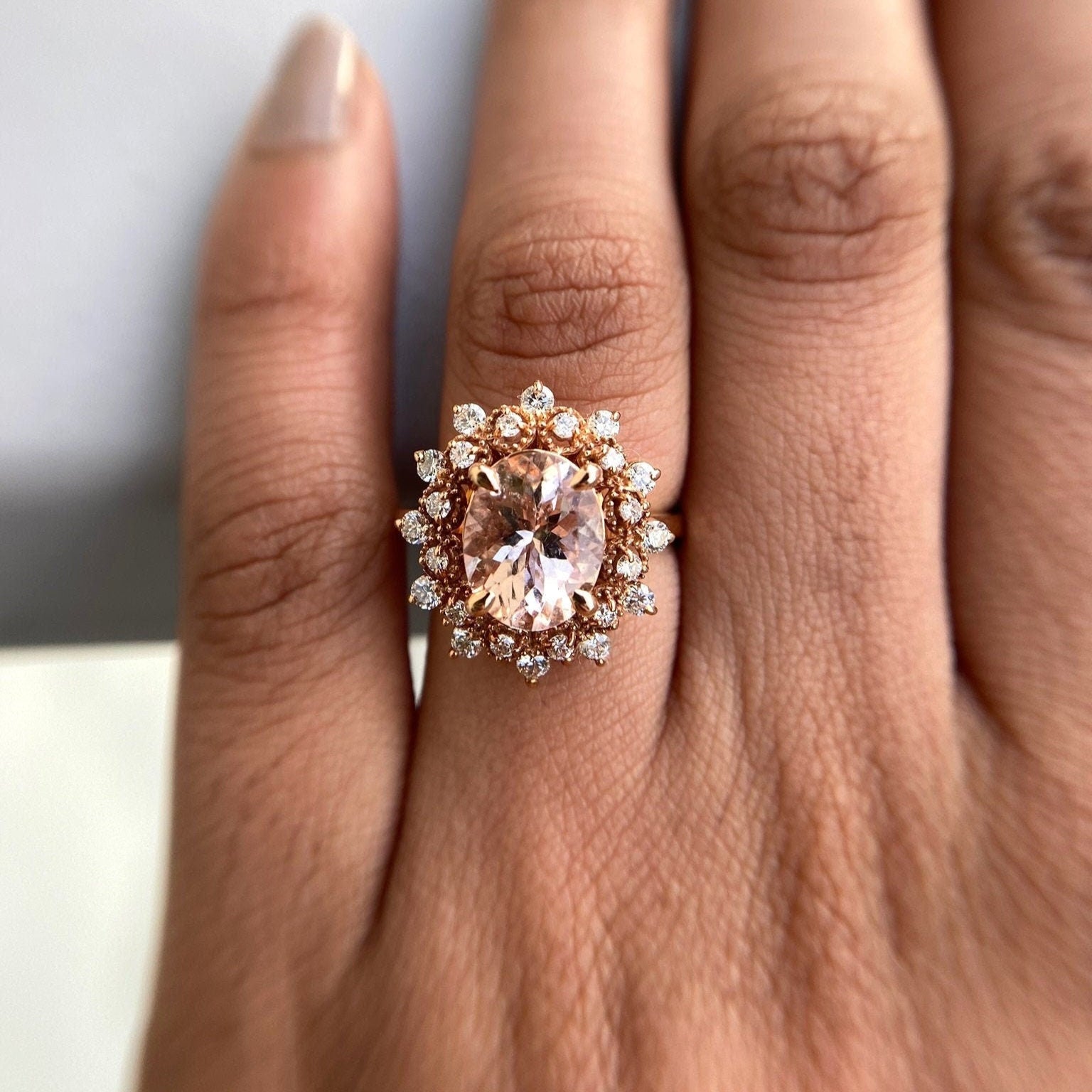 Morganite Halo Diamond Engagement Ring