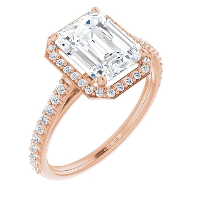 Emerald Cut Halo Diamond Engagement Ring