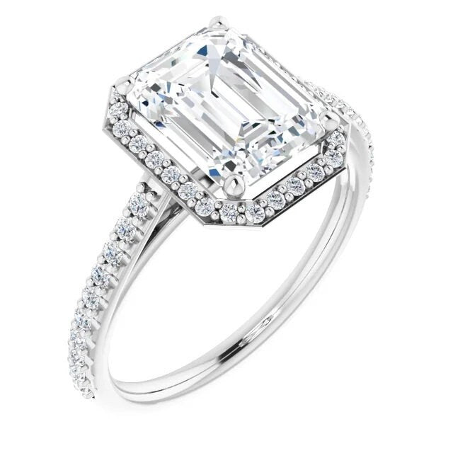 Emerald Cut Halo Diamond Engagement Ring
