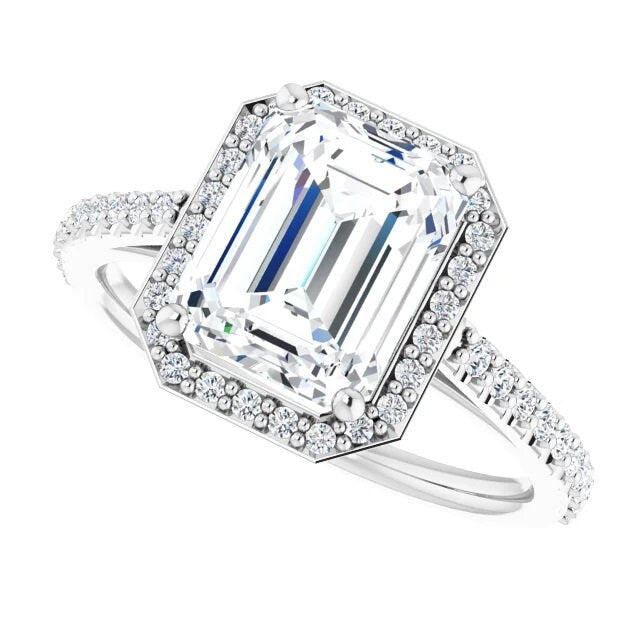 Emerald Cut Halo Diamond Engagement Ring