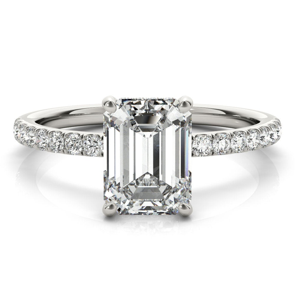 Emerald Cut Pavé & Prong Diamond Engagement Ring