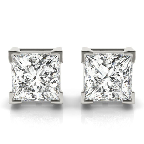 2 Carat Princess Cut Lab Grown Diamond Stud Earrings