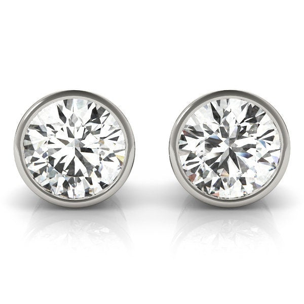 2 Carat Bezel Set Lab Grown Diamond Stud Earrings