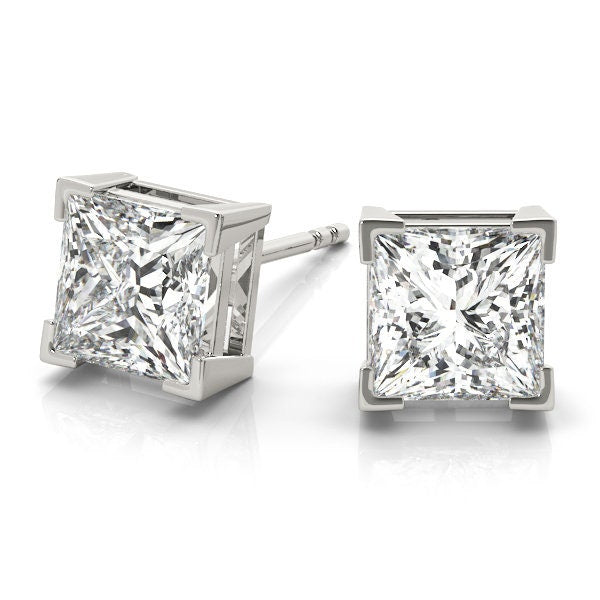 2 Carat Princess Cut Lab Grown Diamond Stud Earrings