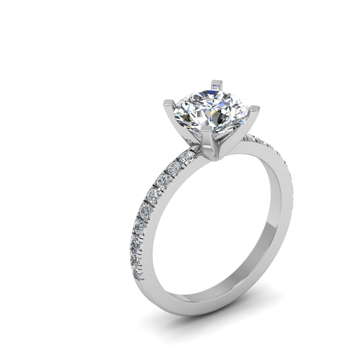 Round Diamond Engagement Ring With 1/2 Coverage Side Stones
