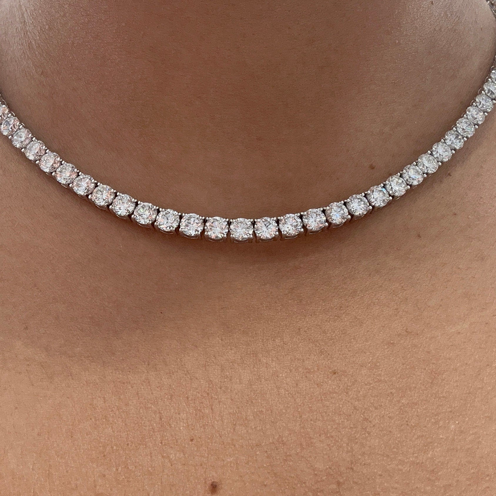 40 Carat Round Lab Grown Diamond Tennis Necklace