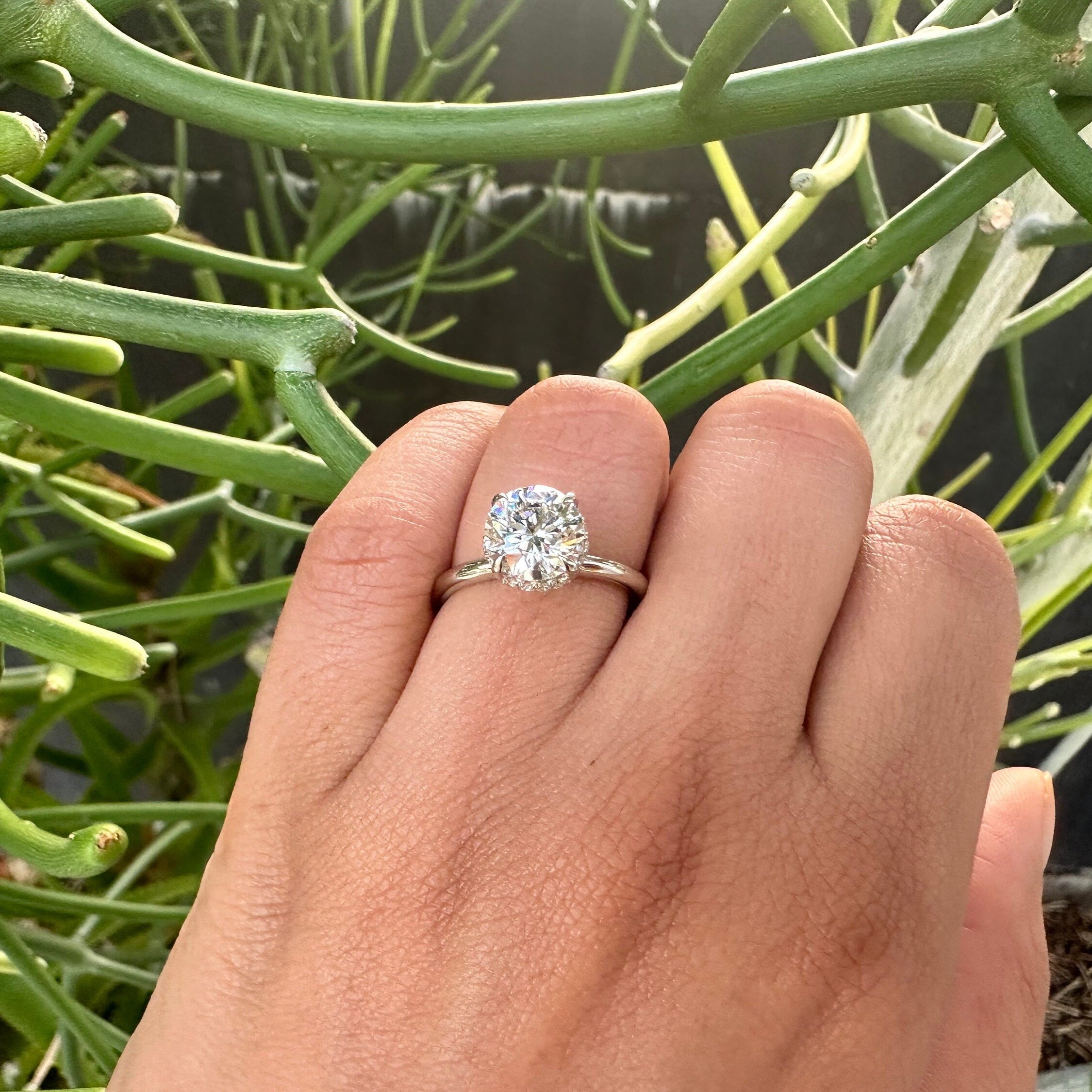 Round Solitaire Hidden Halo Diamond Engagement Ring