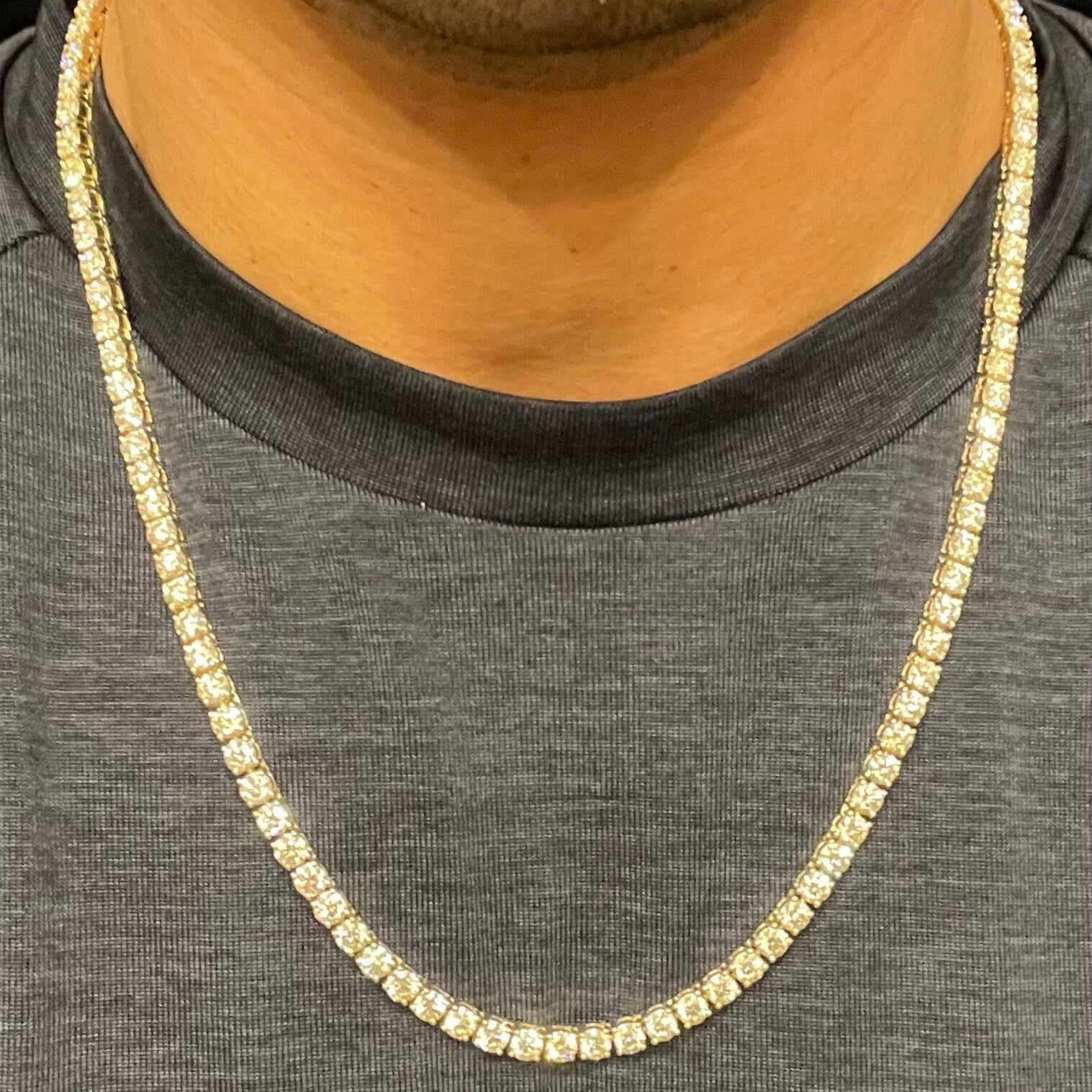 Men's 40 Carat Round Lab Grown Diamond Tennis Necklace