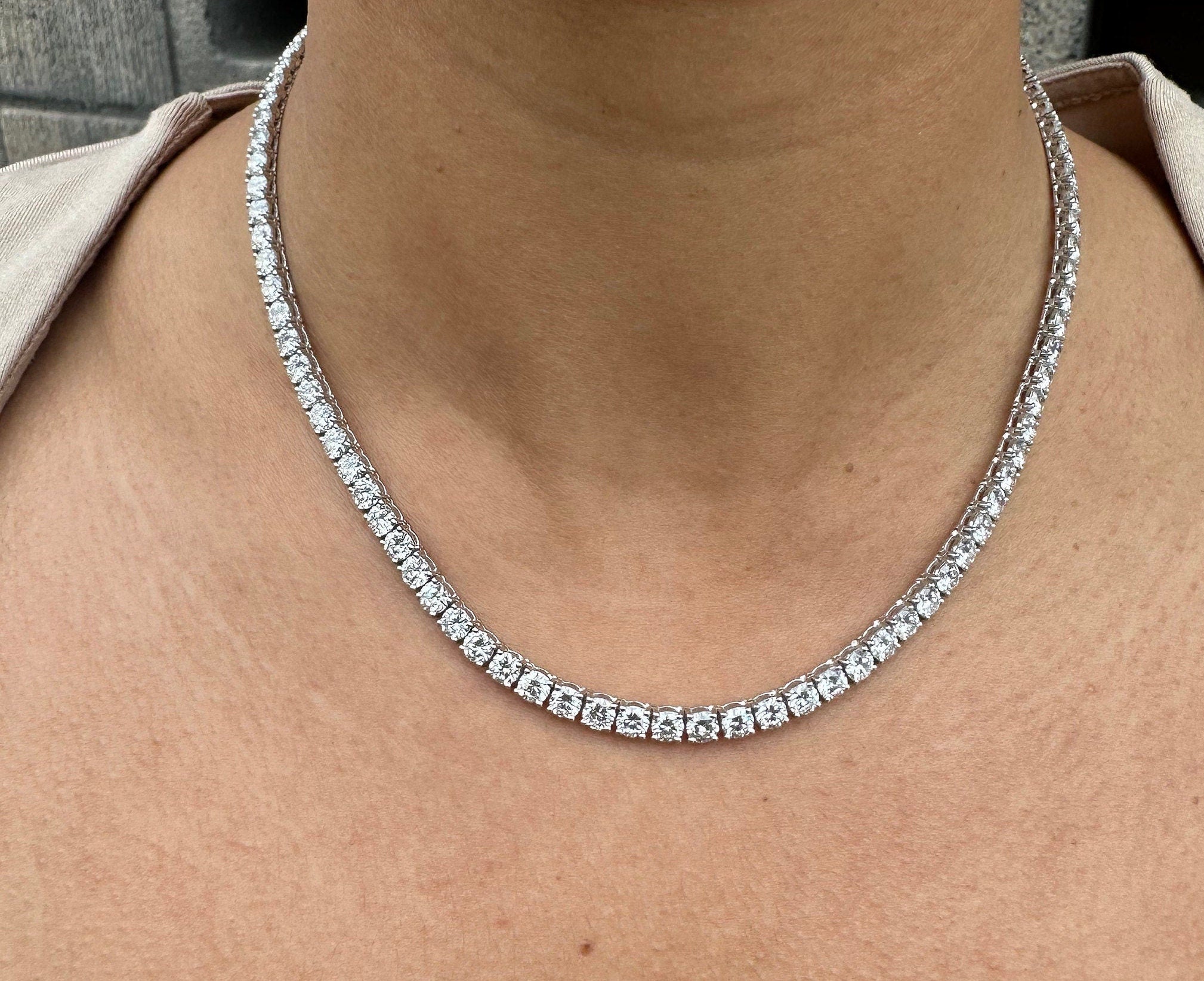 18 Carat Round Diamond Tennis Necklace