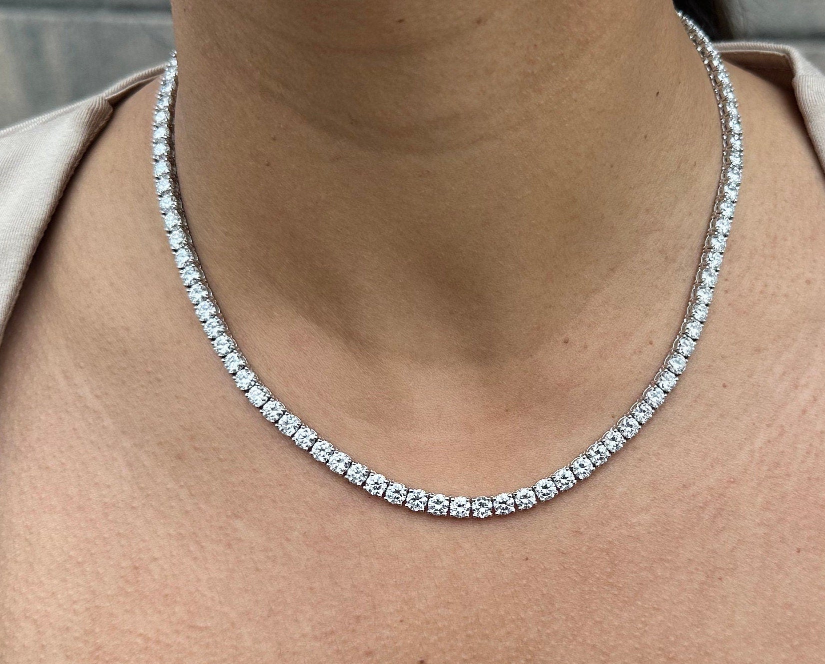 18 Carat Round Diamond Tennis Necklace