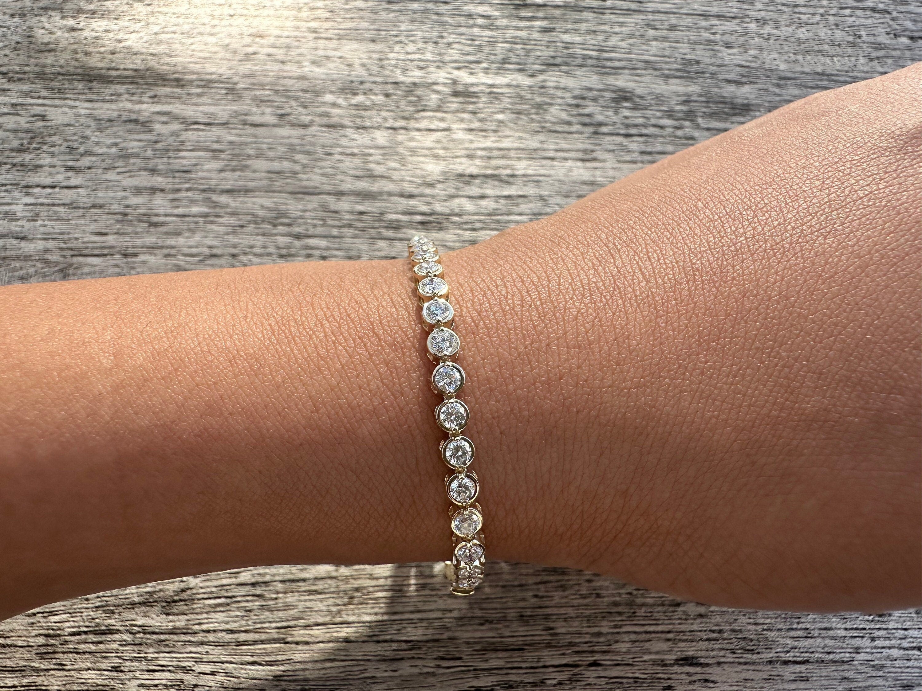 14K Yellow Gold Bezel Set Diamond Tennis Bracelet