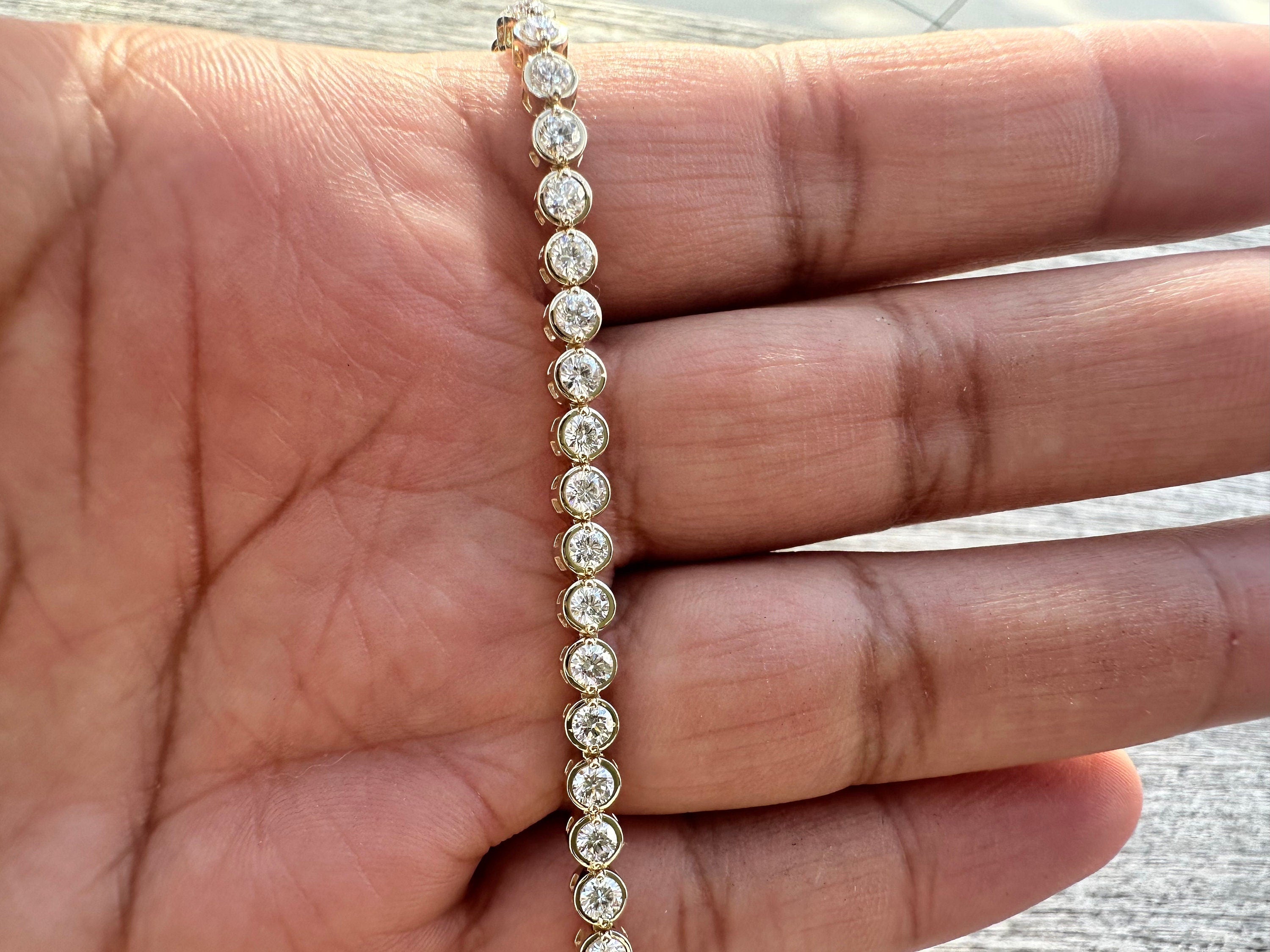 14K Yellow Gold Bezel Set Diamond Tennis Bracelet