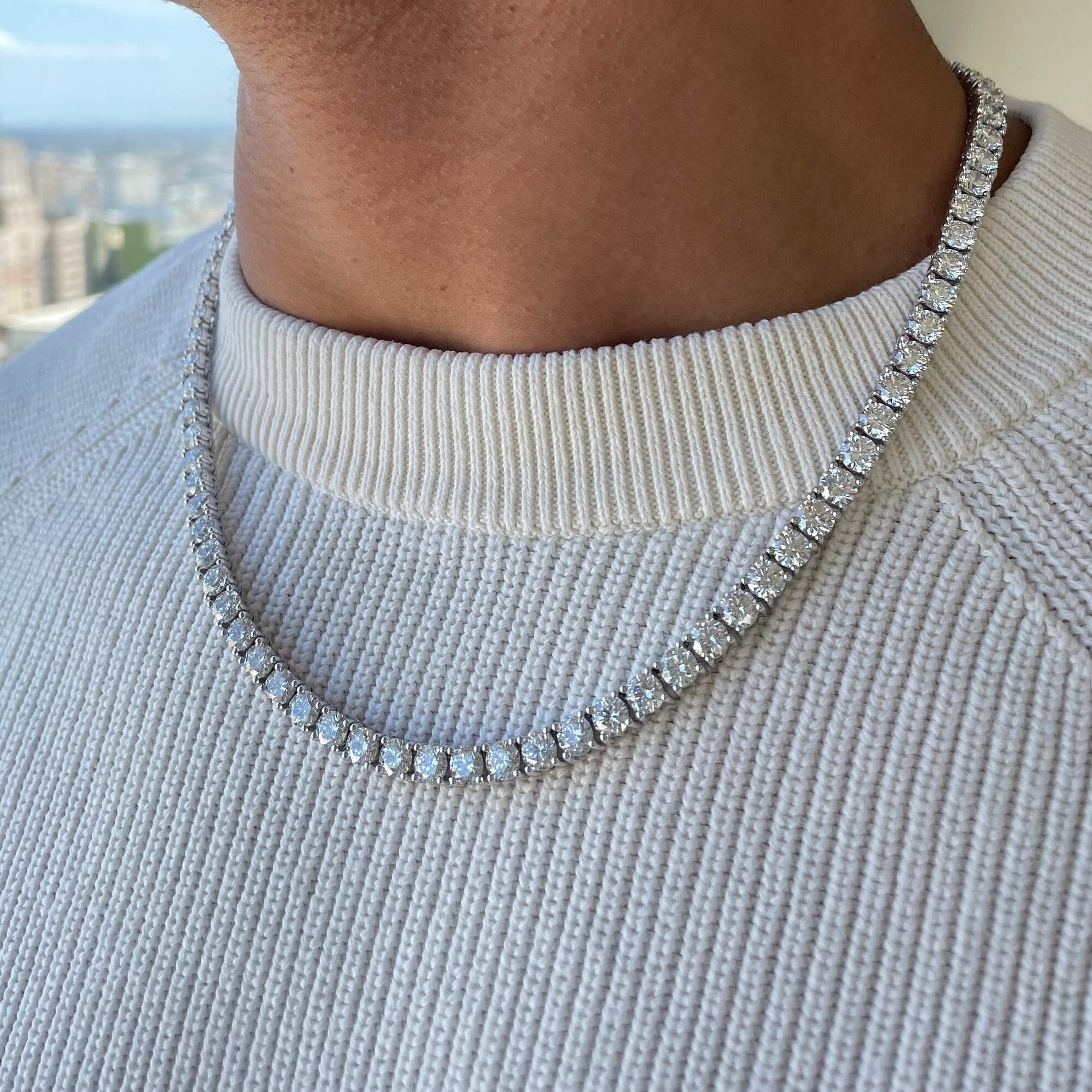 Men's 50 Carat Round Lab Grown Diamond Tennis Necklace